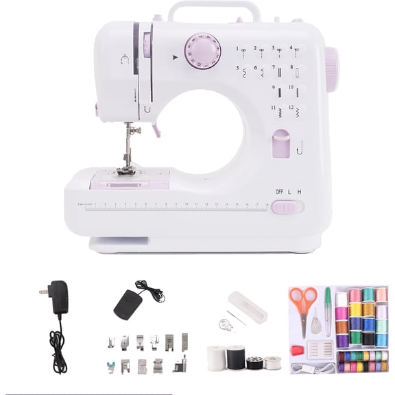 Compact Sewing Machine for Beginners, 12 Built-in Patterns, Lightweight with Reverse Function & Foot Control, for Handcrafting Clothes & Repairs(505)