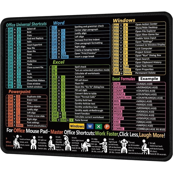 Compact Shortcut Master Mouse Pad - Essential Excel, Word, PowerPoint & Windows Cheat Sheet for Office Efficiency,Non-Slip, Waterproof Desk Mat for Small Spaces, Beginners & Secretaries