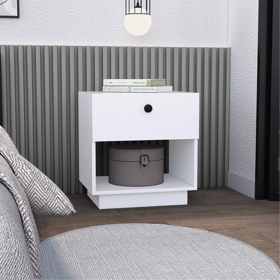 Compact Side Table with Drawer and Shelf / Space-Saving Option for Bedroom