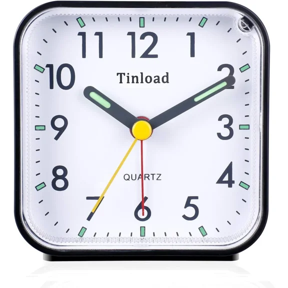 Compact Silent Alarm Clock Black Lightweight Travel Desk Bedside Nightstand