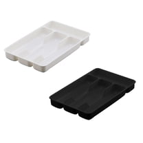Compact Silverware Organizer for Kitchen Drawer, 10.62"Ã6.92"Ã1.37" Narrow Flatware Tray, Cutlery Storage for Spoons Forks Knives, Black and White Utensil Holder (2 Pack)