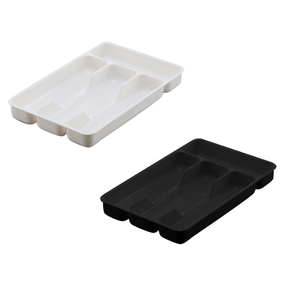 Compact Silverware Organizer for Kitchen Drawer, 10.62"Ã6.92"Ã1.37" Narrow Flatware Tray, Cutlery Storage for Spoons Forks Knives, Black and White Utensil Holder (2 Pack)