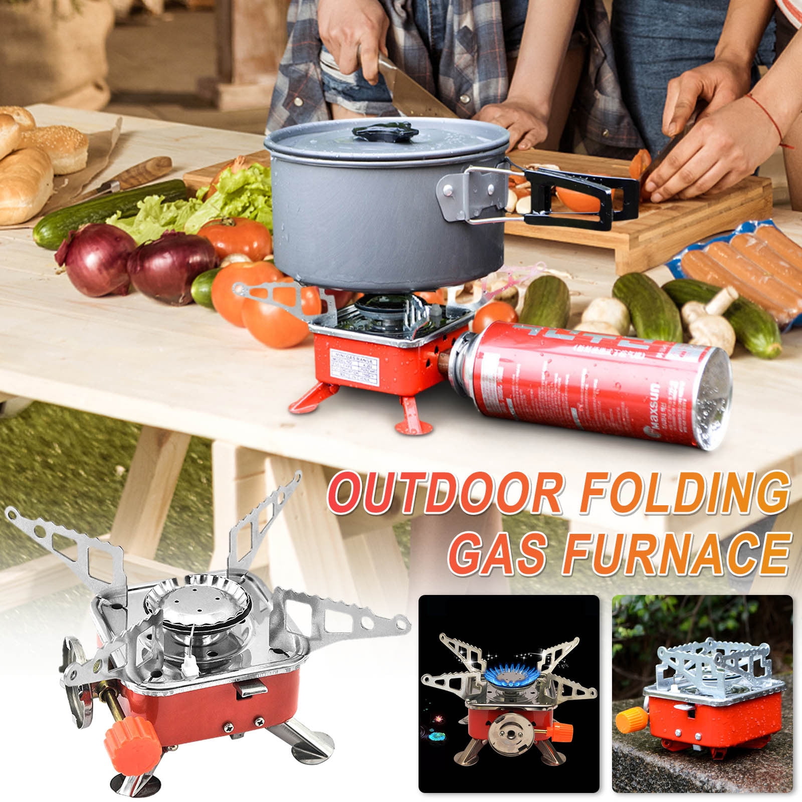 Mini Square Camping Stove,compact folding, wind proof, Piezo Ignition, Use  with butane gas tank, Very Perfect for outdoor backpacking, picnics, hiking