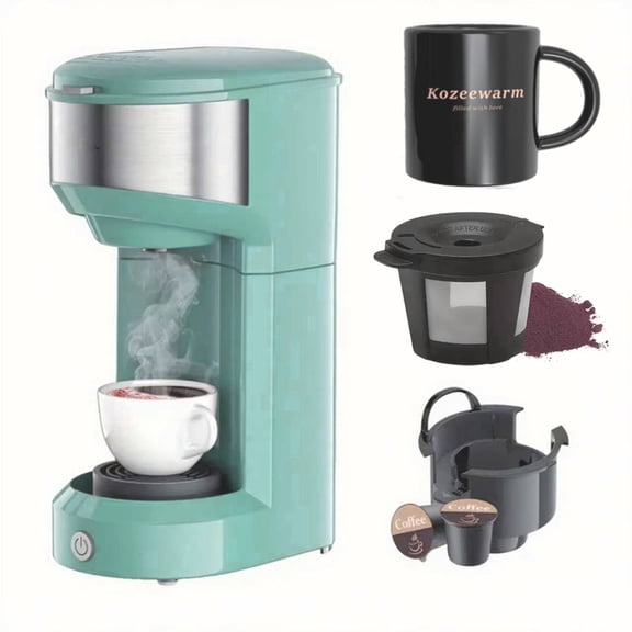 Compact Single Serve Coffee Maker - Brews and Ground Coffee, 6-14oz Reservoir, Space-Saving Design for Home or Office - Perfect for Small Kitchens