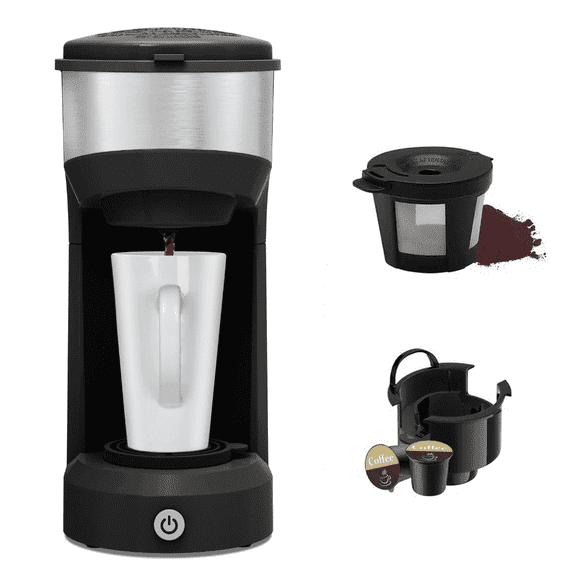 Compact Single Serve Coffee Maker - Brews and Ground Coffee, 6-14oz Reservoir, Space-Saving Design for Home or Office - Perfect for Small Kitchens