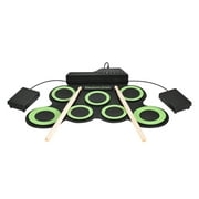 Compact Size Portable Digital Electronic Roll Up Drum Kit 7 Silicon Drum Pads USB Powered with Drumsticks Foot Pedals 3.5mm Audio Cable for Practice Beginners Kids
