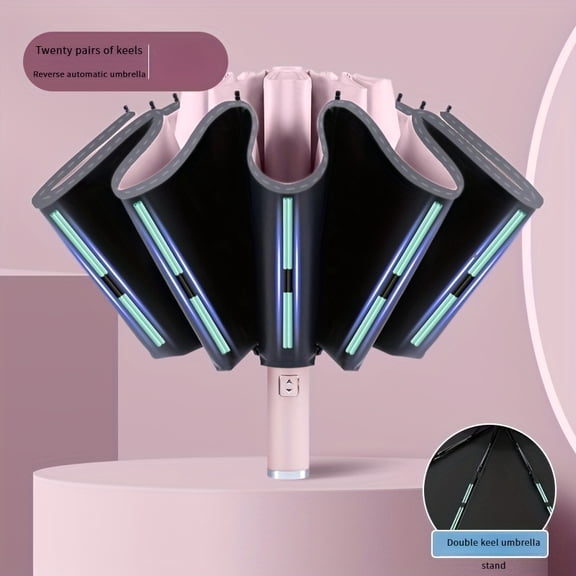 Compact Size, Sapphire Blue Automatic Reverse Umbrella - Waterproof, UV Protection, Stylish Folding Design with Double-Bone Structure and Secure Locking Mechanism for Sun and Rain