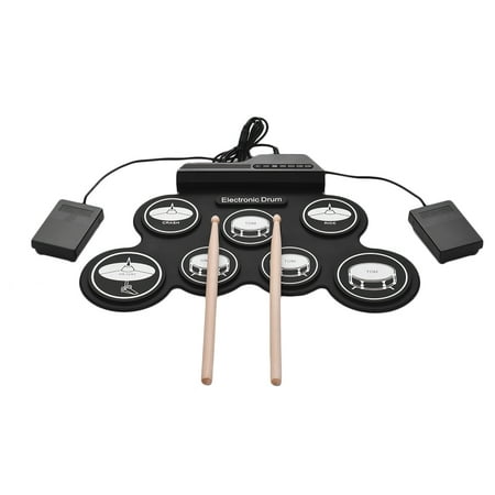 Compact Size USB Roll-Up Silicon Drum Set Digital Electronic Drum Kit 7 Drum Pads with Drumsticks Foot Pedals for Beginners Children Kids