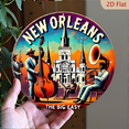 thumbnail image 1 of [Compact Size] Vintage New Orleans Jazz Band Aluminum Wall Sign - 8*8 Inch Colorful French Quarter Scene with St Louis Cathedral & Musical Instruments, Retro Art Decor for Home, Bars, Cafes, and Offi, 1 of 6