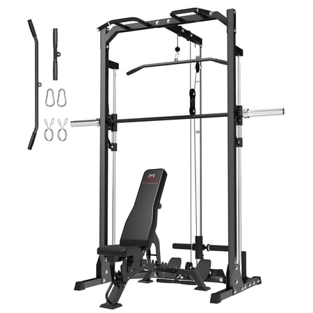 Compact Smith Machine Home Gym - 800lb Barbell Sleeve, Space-Saving Power Cage with LAT Pulldown, Power Rack 5-in-1, 1500lb Capacity for Garage & Small Spaces, P70