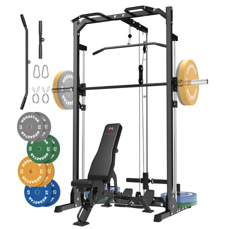 Compact Smith Machine Home Gym - 800lb Barbell Sleeve, Space-Saving Power Cage with LAT Pulldown, Power Rack 5-in-1, 1500lb Capacity for Garage & Small Spaces, P70
