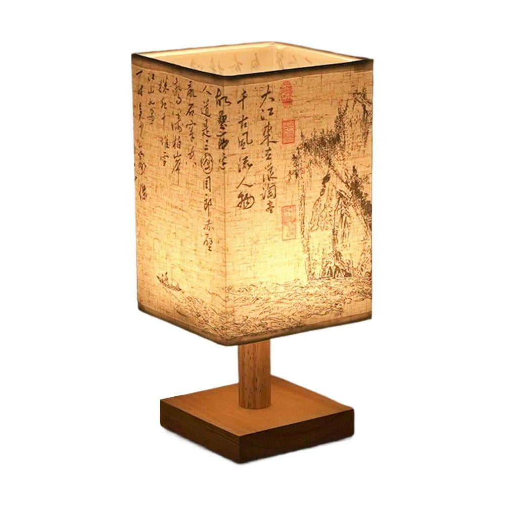 Compact Solid Wood Bedside Table Lamp with Linen Shade USB Powered Soft ...