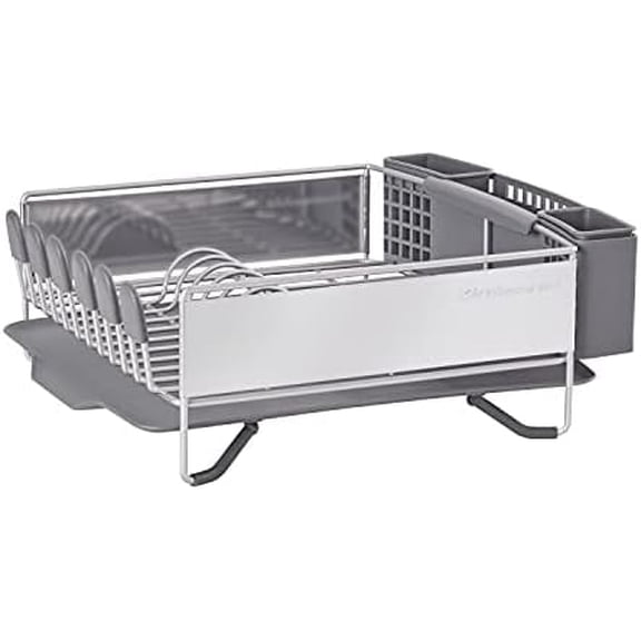 Compact Space Saving, Dish Rack with Removable Flatware Caddy and Angled Self Draining Drainboard, Satin Gray, 15-Inch-by-13.25-Inch