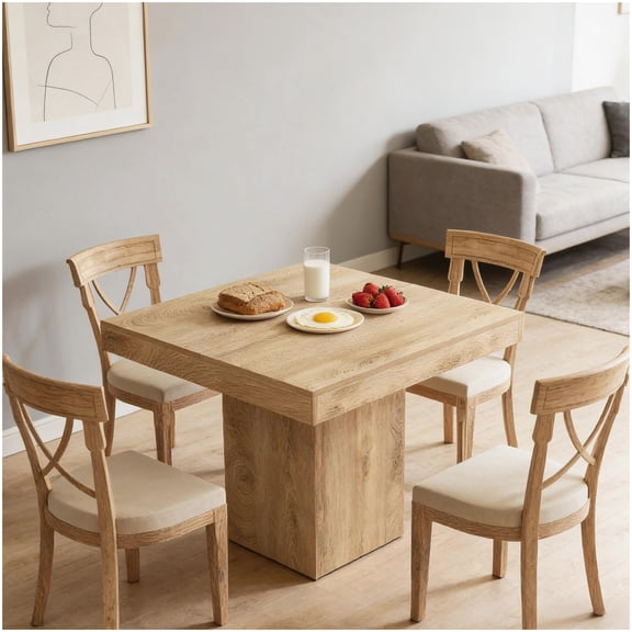Compact Square Dining Table for Small Spaces, 31.5" Height Modern Kitchen Table, Brown Finish