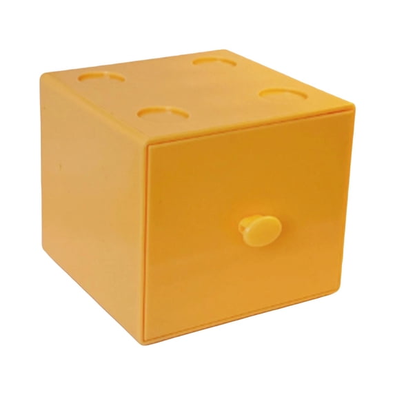 Compact Square Plastic Storage Box with Pull-Out Drawer for Jewelry, Desk Accessories, and Vanity Organization(Yellow)
