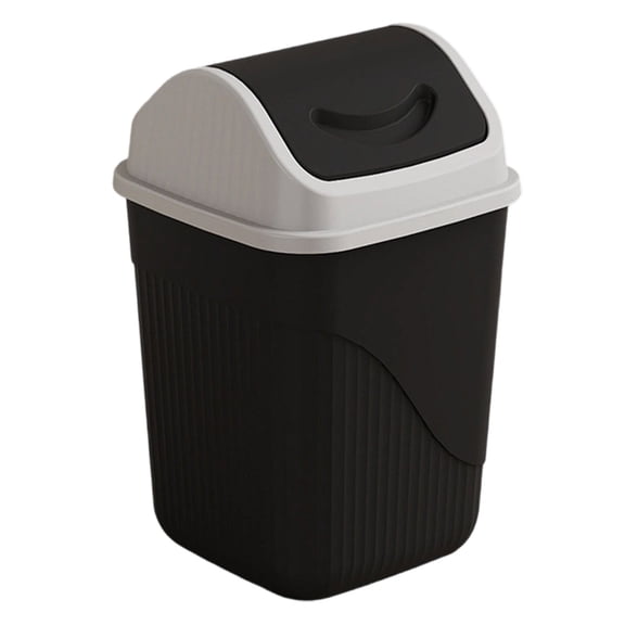 Compact Square Two-Way Swing Lid Trash Can Thick Plastic Odor Block Waste Bin With Liner Fix Ring For Bathroom Bedroom Kitchen Small Spaces(Black)