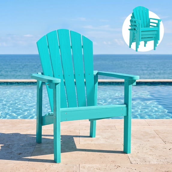 Cobiod Stackable Adirondack Chair, HDPE All-Weather Patio Chair, Wood ...