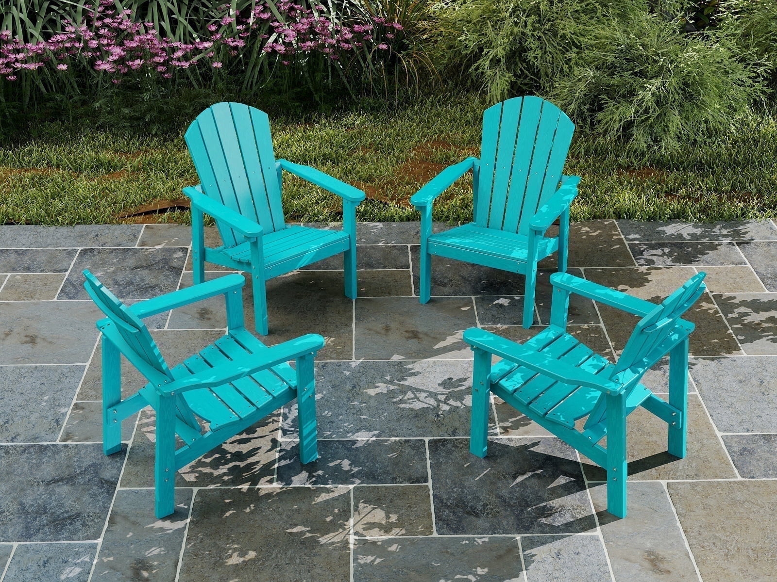 Cobiod Stackable Adirondack Chair Set of 4, HDPE All-Weather Patio Chair, Wood Grain Ergonomic Dining Chair for Fire Pit & Backyard, Aruba