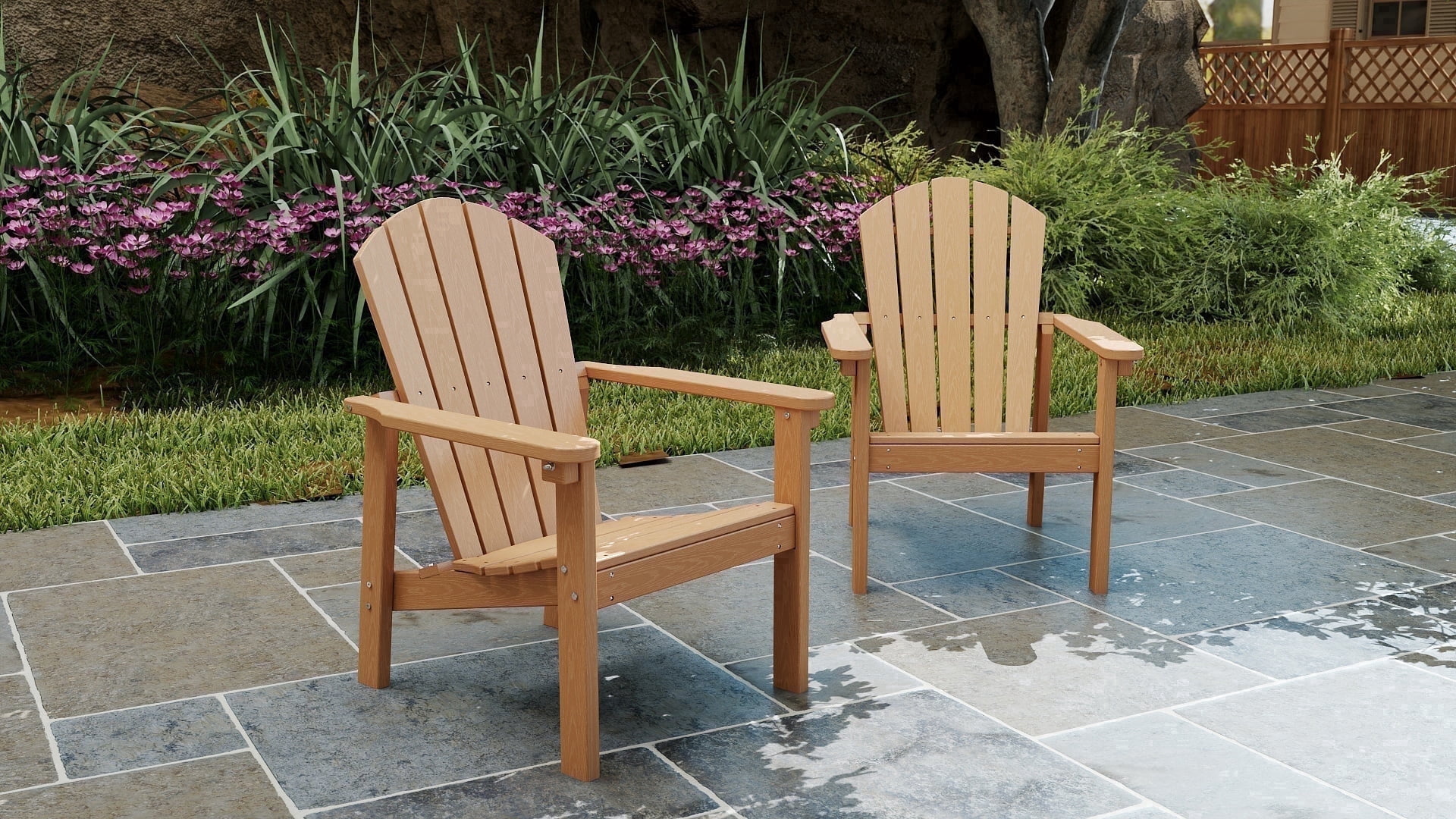Cobiod Stackable Adirondack Chairs Set of 2, HDPE All-Weather Patio Chairs, Wood Grain Ergonomic Outdoor Chairs, Cedar