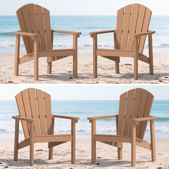 Cobiod Stackable Adirondack Chairs Set of 4, HDPE All-Weather Patio Chairs, Wood Grain Ergonomic Outdoor Chairs, Cedar