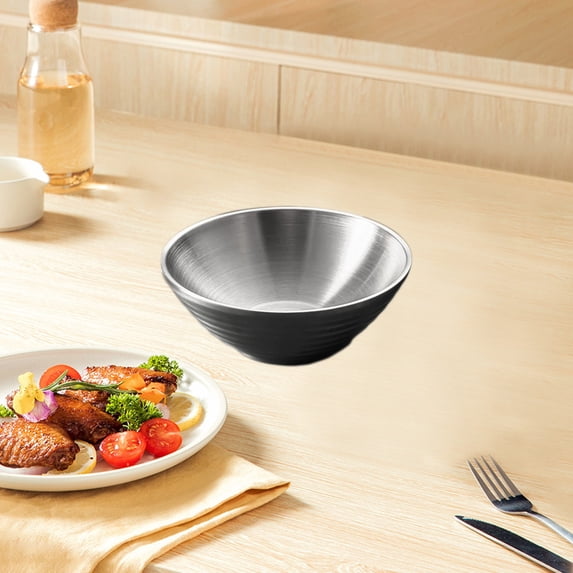 Compact Stainless Steel Food Bowl, Heat Resistant Kitchenware for Rice and Soup, Easy Clean Dishwasher Safe Bowl for Daily Meals(Silver)