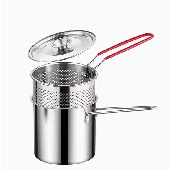 Compact Stainless Steel Frying Pan with Integrated Strainer for Effortless Cooking and Straining