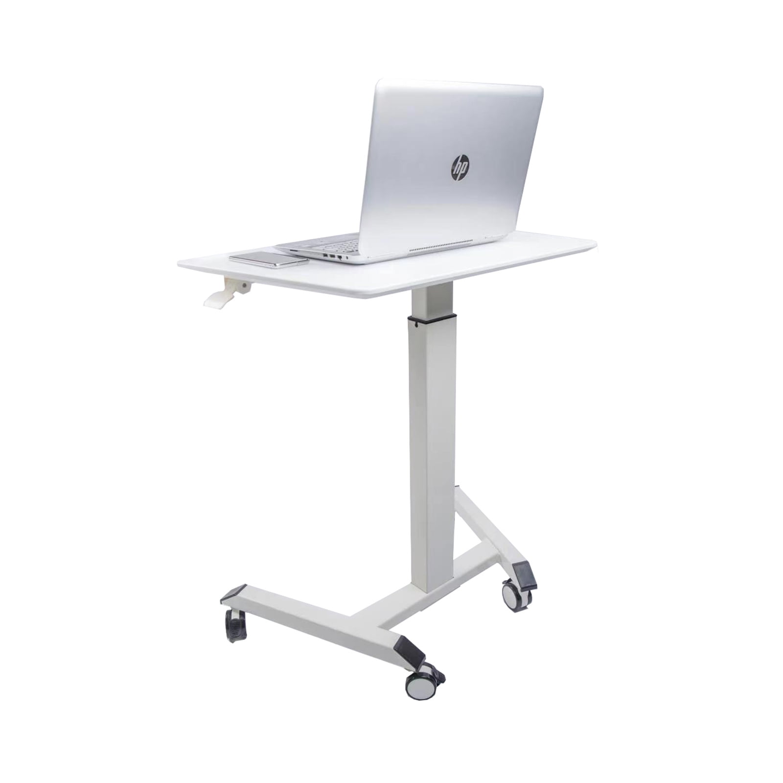 White Adjustable Height Mobile Laptop Cart with Wood Top