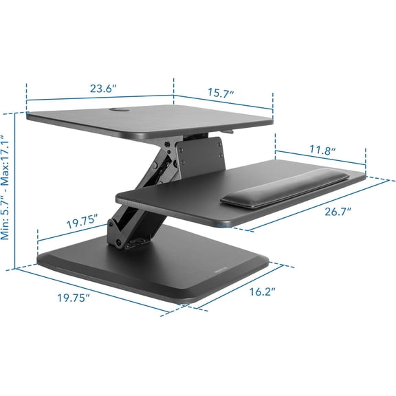 Compact Standing Desk Riser with Gas Spring Height Adjustment and Keyboard Tray for Home Office