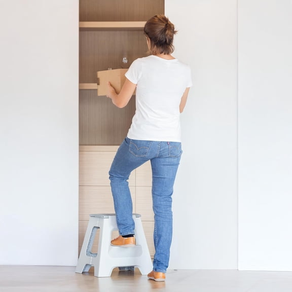 Compact Step Stool Foldable, 16-inch Two-Step Stools for Adults up to 330 Pound, Lightweight Stool, Non-Slip Folding Step Stool, Gray