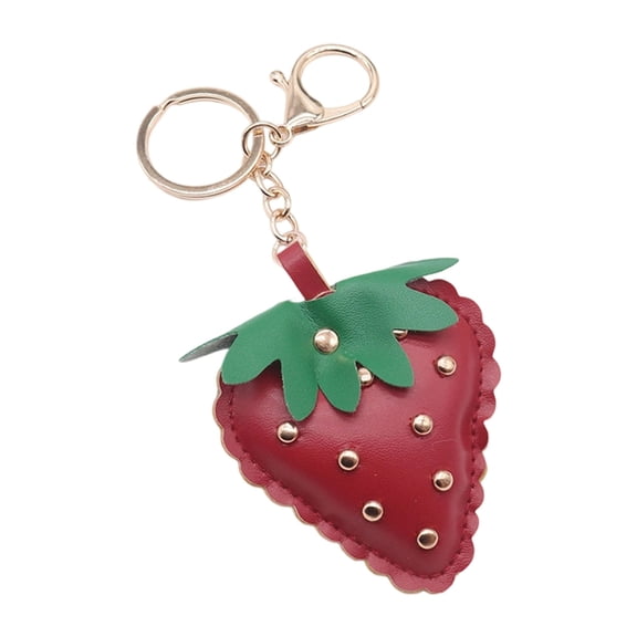 Compact Studded Strawberry Car Keychain PU Accessory Handmade Chain Accessories For Everyday Use