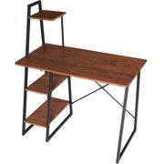Compact Study Desk, 102 x 50cm Small Multipurpose Desk with 4 Tier Shelves, Industrial Wood, Metal Frame for Home, Office, Small Spaces