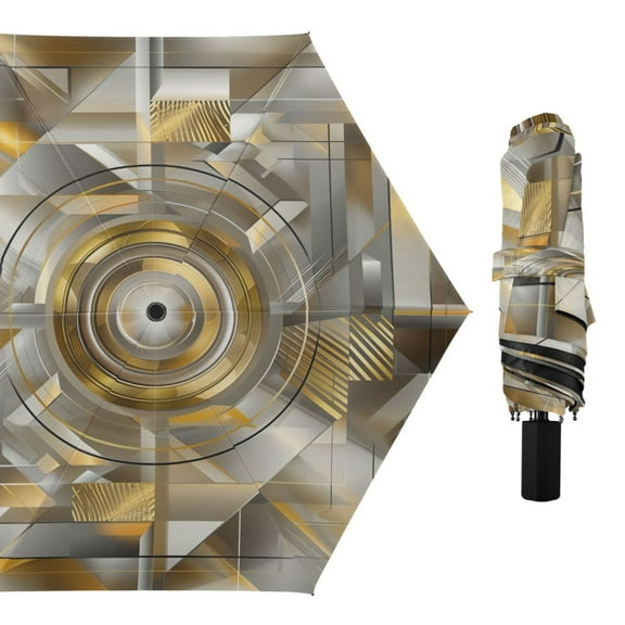 Compact Sun Umbrella Windproof Travel Umbrellas for Rain Strong Portable UV Protection Abstract Silver Geometric