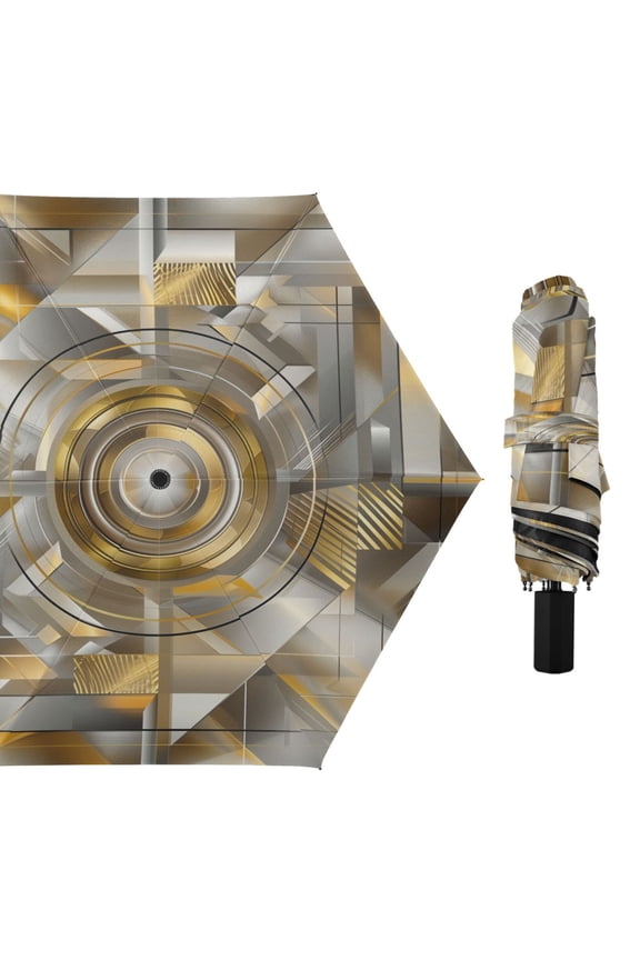 Compact Sun Umbrella Windproof Travel Umbrellas for Rain Strong Portable UV Protection Abstract Silver Geometric