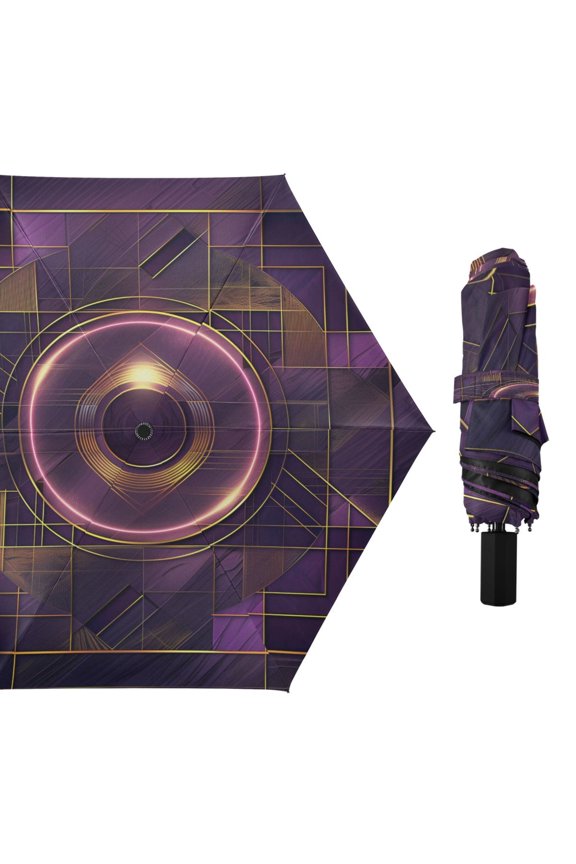 Compact Sun Umbrella Windproof Travel Umbrellas for Rain Strong Portable UV Protection Abstract Violet Geometric