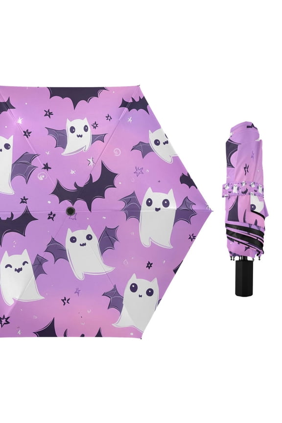 Compact Sun Umbrella Windproof Travel Umbrellas for Rain Strong Portable UV Protection Adorable Cartoon Ghost Bat