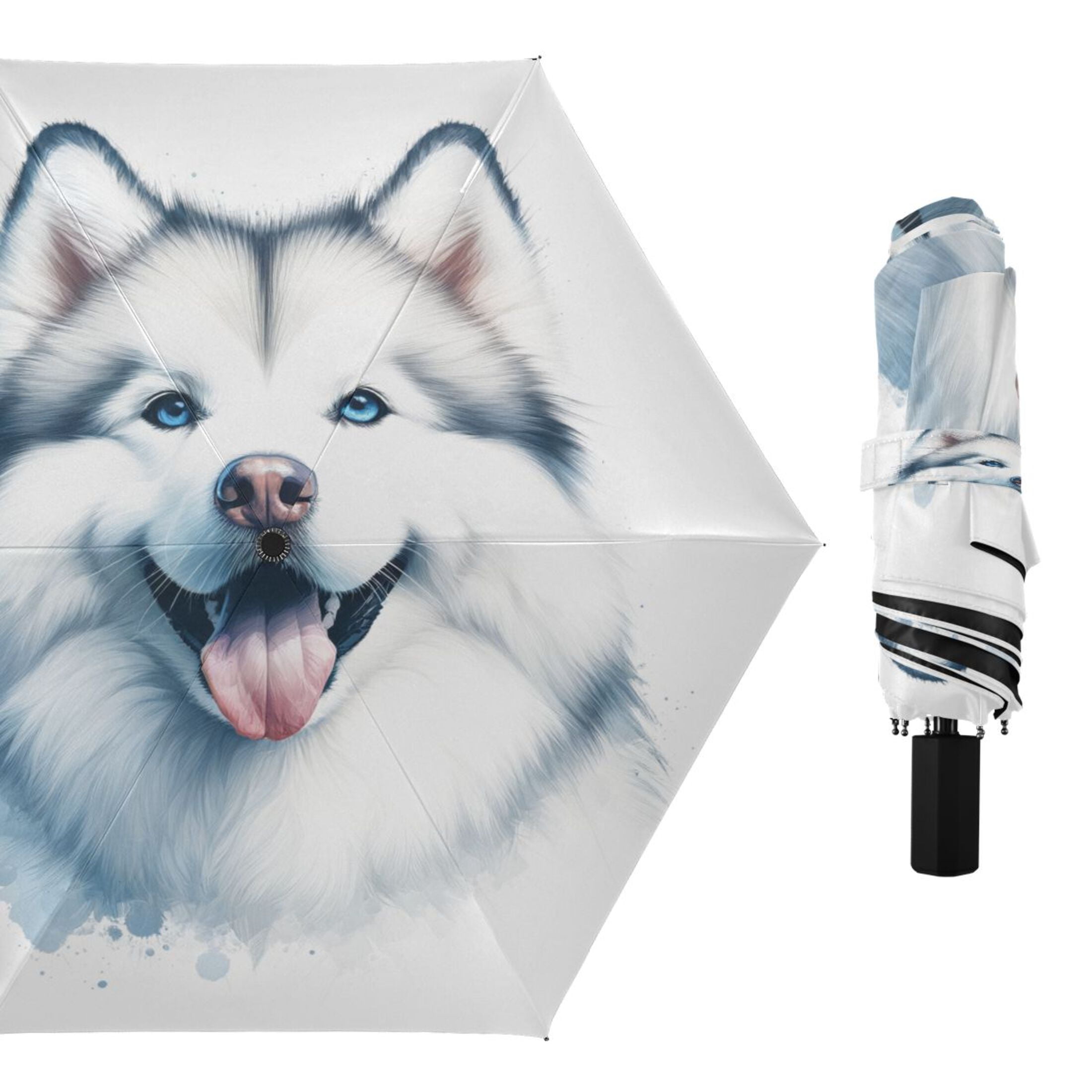 Compact Sun Umbrella Windproof Travel Umbrellas for Rain Strong Portable UV Protection Alaskan Malamute Dog