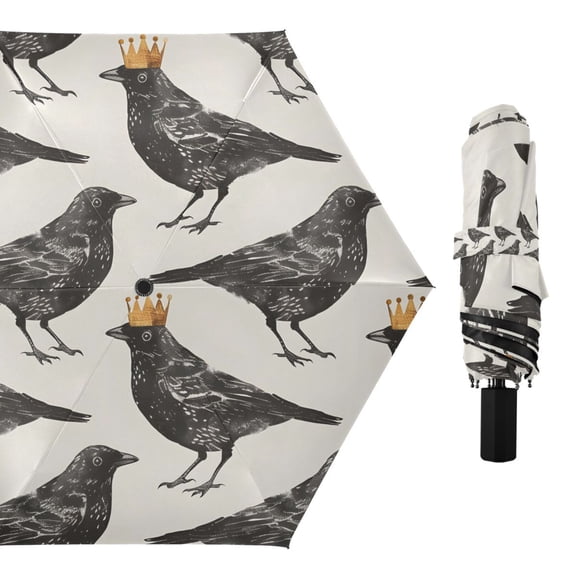 Compact Sun Umbrella Windproof Travel Umbrellas for Rain Strong Portable UV Protection Blackbirds with Crown