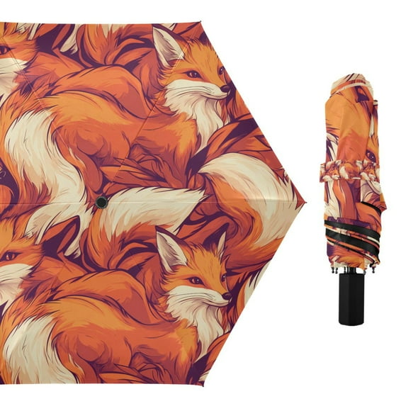 Compact Sun Umbrella Windproof Travel Umbrellas for Rain Strong Portable UV Protection Cartoon Foxes