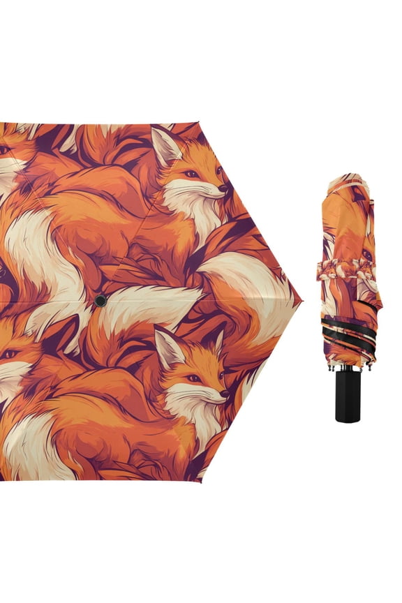 Compact Sun Umbrella Windproof Travel Umbrellas for Rain Strong Portable UV Protection Cartoon Foxes