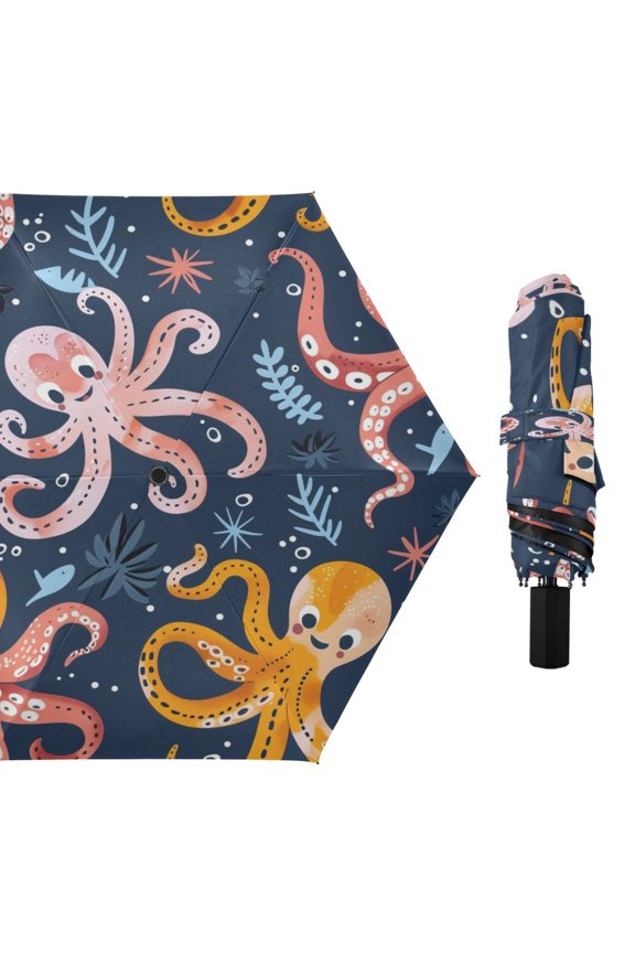 Compact Sun Umbrella Windproof Travel Umbrellas for Rain Strong Portable UV Protection Cartoon Funny Octopus