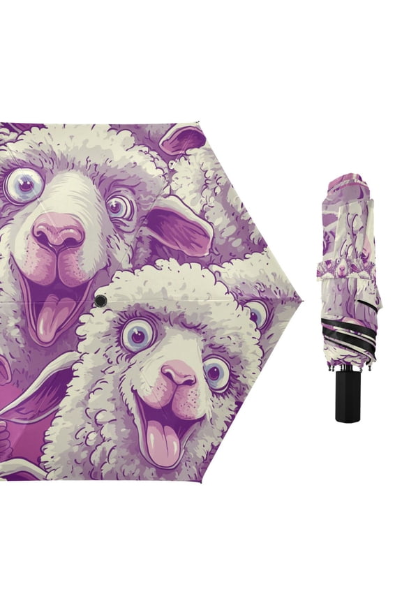 Compact Sun Umbrella Windproof Travel Umbrellas for Rain Strong Portable UV Protection Cartoon Funny Sheep