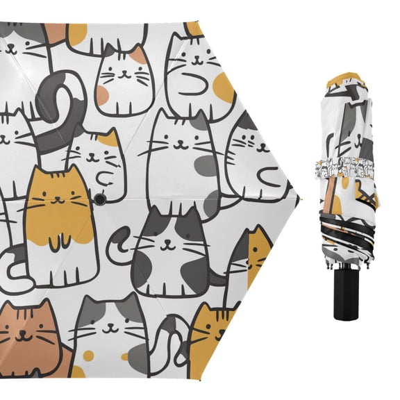 Compact Sun Umbrella Windproof Travel Umbrellas for Rain Strong Portable UV Protection Cartoon Line Cats