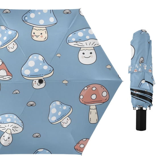 Compact Sun Umbrella Windproof Travel Umbrellas for Rain Strong Portable UV Protection Cartoon Red Blue Mushrooms