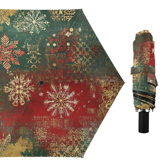 Compact Sun Umbrella Windproof Travel Umbrellas for Rain Strong Portable UV Protection Christmas Themed Snowflakes