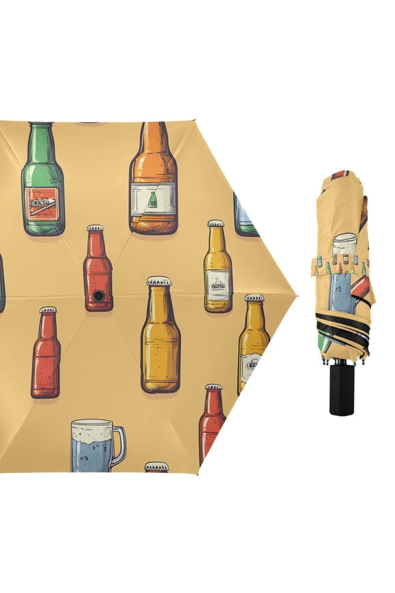 Compact Sun Umbrella Windproof Travel Umbrellas for Rain Strong Portable UV Protection Colorful Beer Bottle