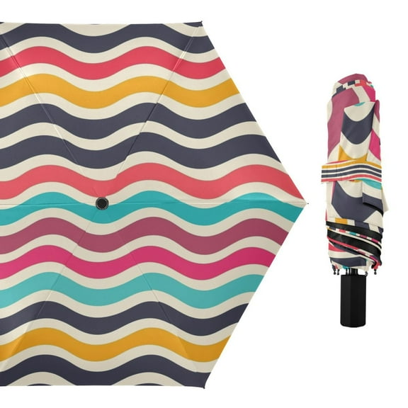 Compact Sun Umbrella Windproof Travel Umbrellas for Rain Strong Portable UV Protection Colorful Wavy Line