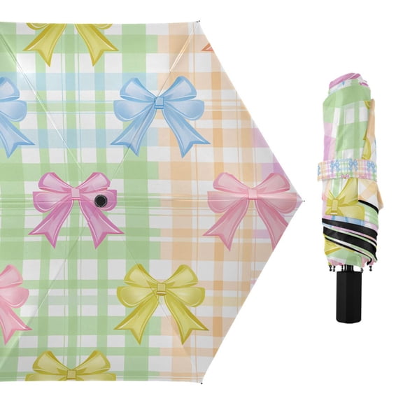Compact Sun Umbrella Windproof Travel Umbrellas for Rain Strong Portable UV Protection Cute Bows and Plaid