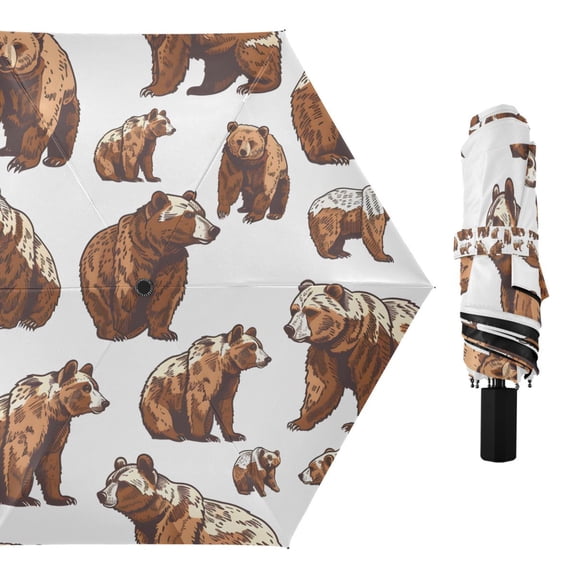 Compact Sun Umbrella Windproof Travel Umbrellas for Rain Strong Portable UV Protection Cute Brown Bears