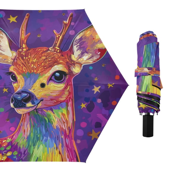 Compact Sun Umbrella Windproof Travel Umbrellas for Rain Strong Portable UV Protection Cute Deer and Star