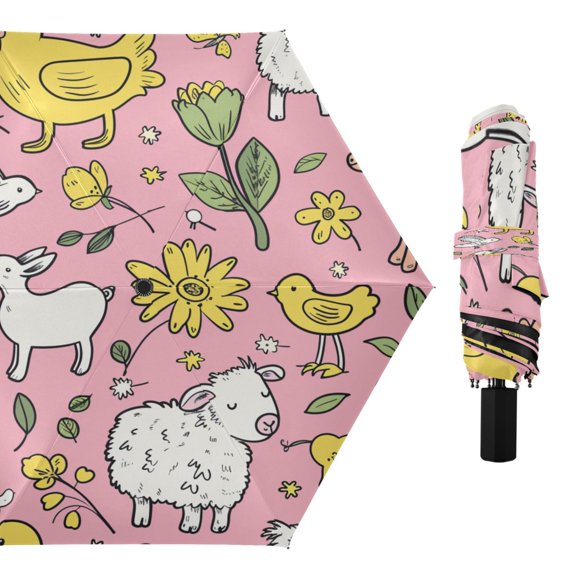 Compact Sun Umbrella Windproof Travel Umbrellas for Rain Strong Portable UV Protection Cute Farm Animals